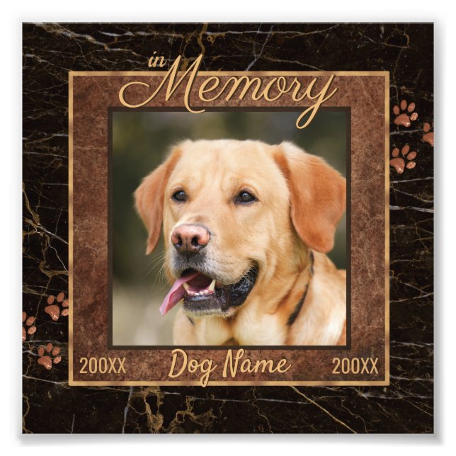 Dog Memory Marble Rustic Square Keepsake Photo Print (Front)