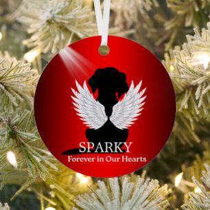 Dog Memory Simple Red Angel Wings Keepsake Metal Ornament