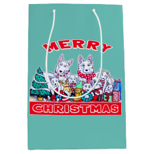 Dog Merry Christmas White Shepherd Holiday GSD Fun Medium Gift Bag