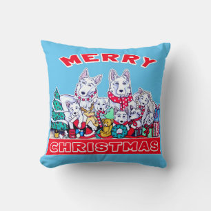 Dog Merry Christmas White Shepherd Holiday GSD Fun Throw Pillow
