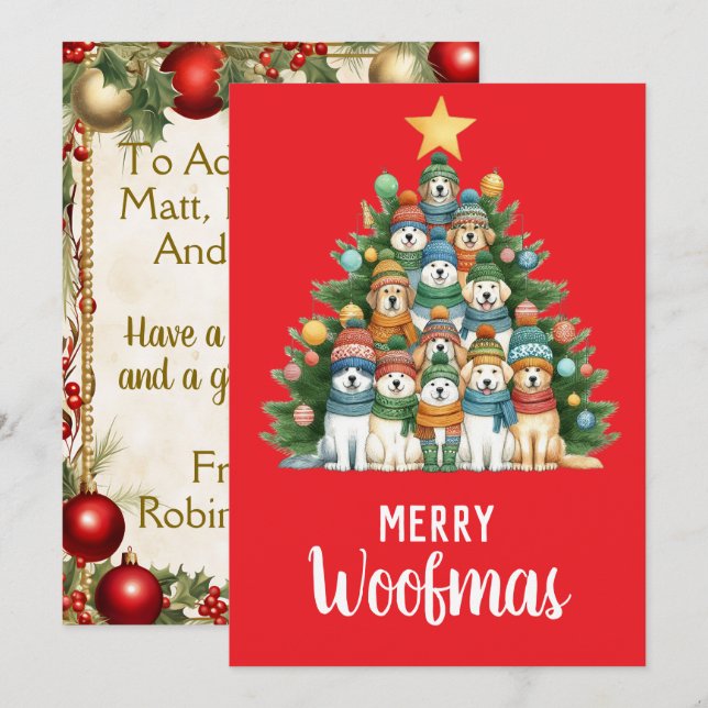 Dog Merry Woofmas Christmas Tree Holiday Card (Front/Back)