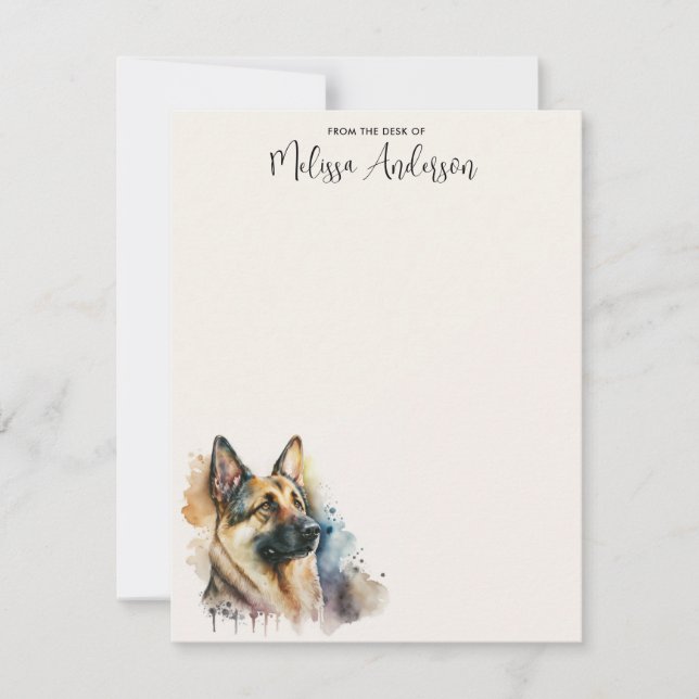 Dog Modern Watercolor Animal German Shepherd  Note Card (Front)