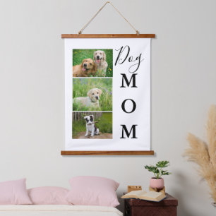Dog Mom 3 Photo Collage Wood Topped Wall Tapestry