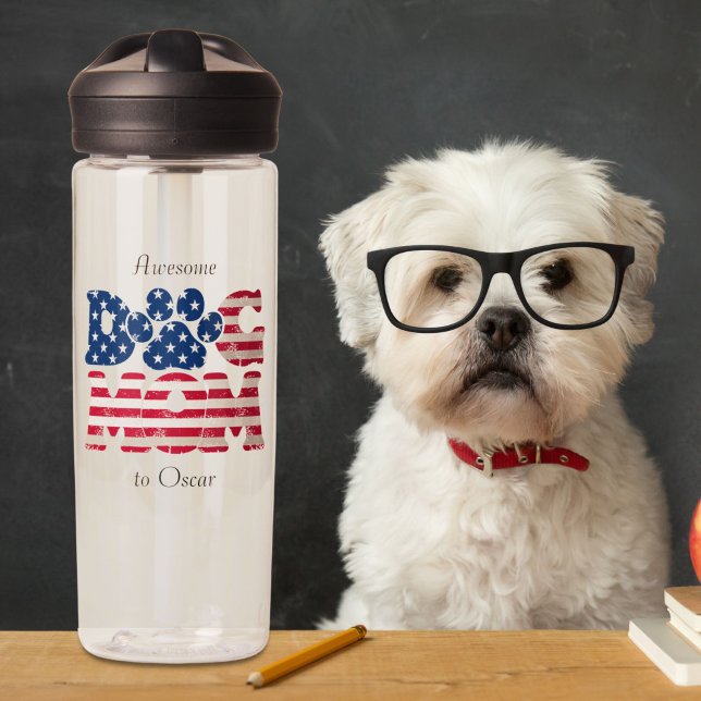 Dog Mom American Flag Water Bottle (Creator Uploaded)