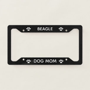 Dog Mom Beagle Paws Black License Plate Frame