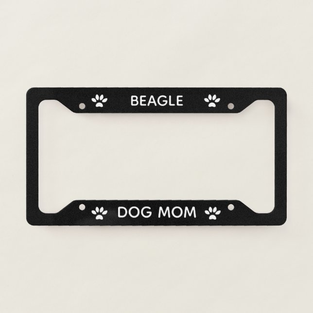 Dog Mom Beagle Paws Black  License Plate Frame (Front)