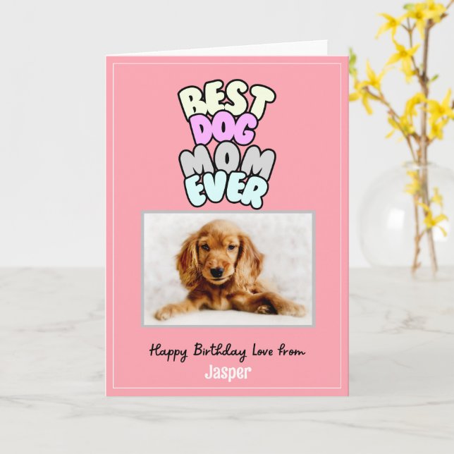Dog Mom Birthday Card, Custom Name Card (Yellow Flower)