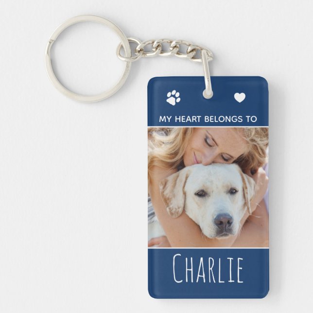 Dog Mom Blue Photo Keychain (Front)