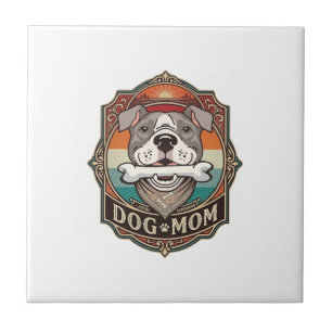 Dog Mom Bone Bandana Vintage Frame_1 Ceramic Tile
