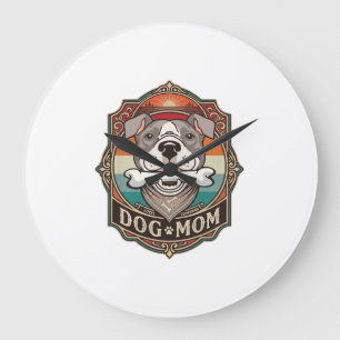 Dog Mom Bone Bandana Vintage Frame_1 Large Clock