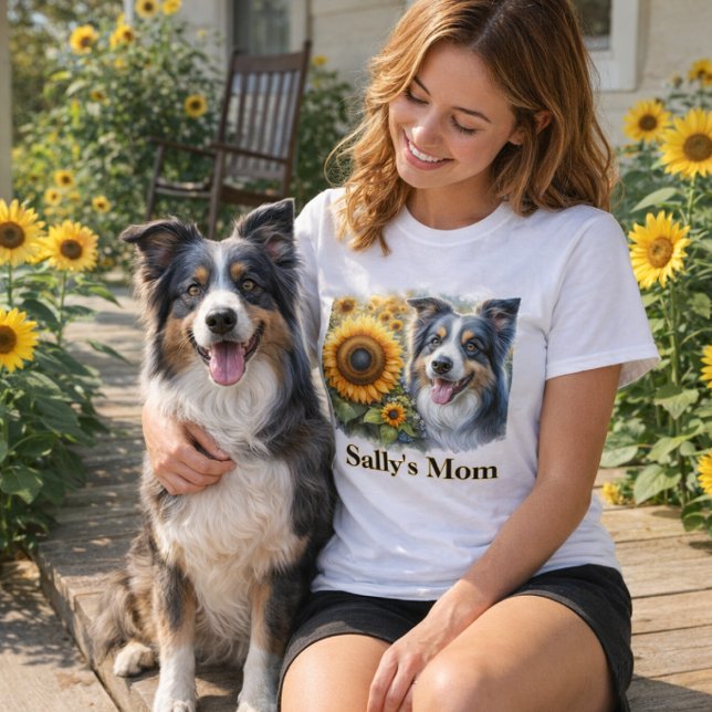 Dog Mom Border Collie T-Shirt (Summer style "Dog Mom" sunflower and border collie T-shirt. )