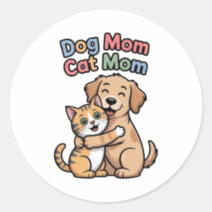 Dog Mom Cat Mom Cute Dog And Cat Hug Sticker Pet L