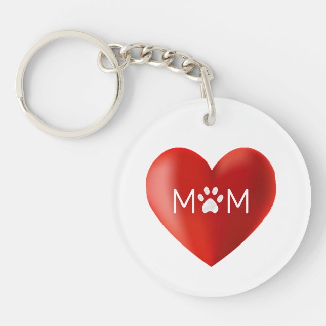 Dog Mom, Cat Mom with Paw on Heart Keychain (Front)