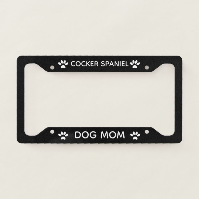 Dog Mom Cocker Spaniel Paws Black  License Plate Frame (Front)