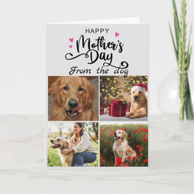  Dog Mom custom 4 photo collage Mother's Day Thank You Card (Front)