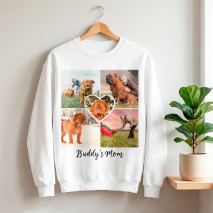 Dog Mom Custom 5 Pet Photo Collage Grid & Heart Sweatshirt