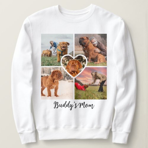 Dog Mom Custom 5 Pet Photo Collage Grid  Heart Sweatshirt