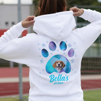 Dog Mom Custom Paw Photo Blue Glitter Hoodie