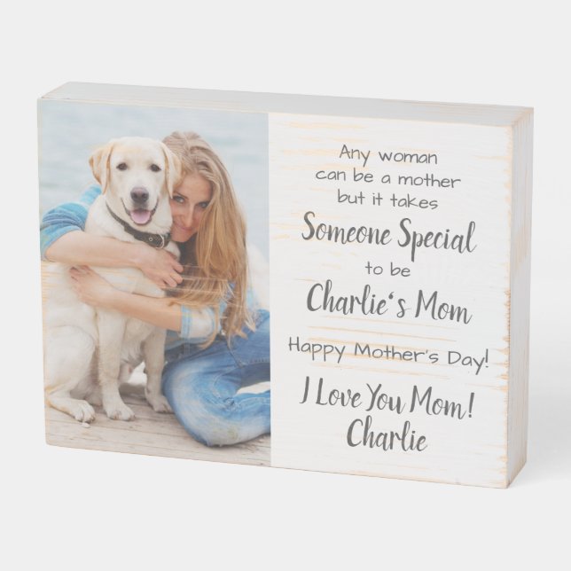 Dog Mom Custom Pet Photo Mother's Day Wooden Box S (Angled Horizontal)