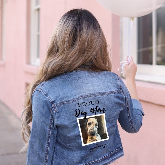 Dog Mom Custom Photo Denim Jacket (Proud dog mom personalized photo dog denim jacket)