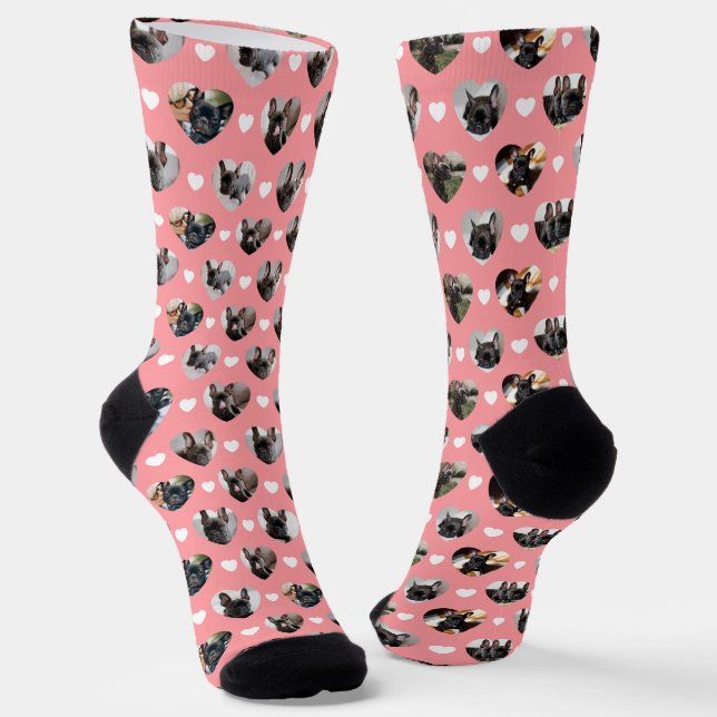Dog Mom Cute 10 Custom Pet Dog Heart Photos Socks (Angled)