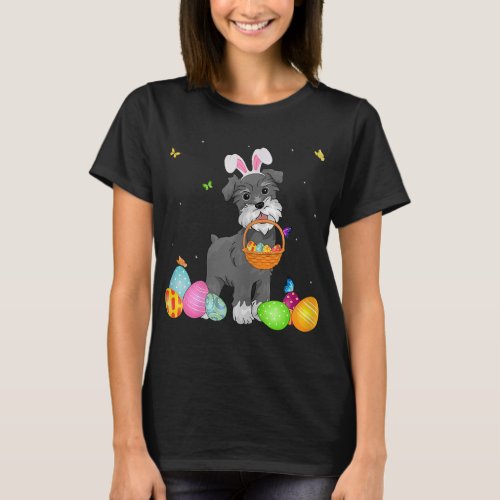 Dog Mom Cute Bunny Schnauzer Eggs Easter Day T_Shirt