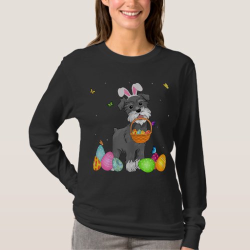 Dog Mom Cute Bunny Schnauzer Eggs Easter Day T_Shirt