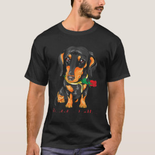 Dog Mom Dachshund Cute With A Rose Lover T-Shirt