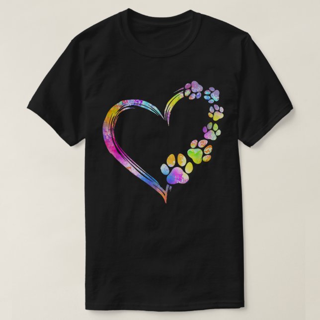 Dog Mom Dad Puppy Love Dogs Paw Print Heart Tie Dy T-Shirt (Design Front)