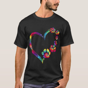 Dog Mom Dad Puppy Love Dogs Paw Print Heart Tie Dy T-Shirt