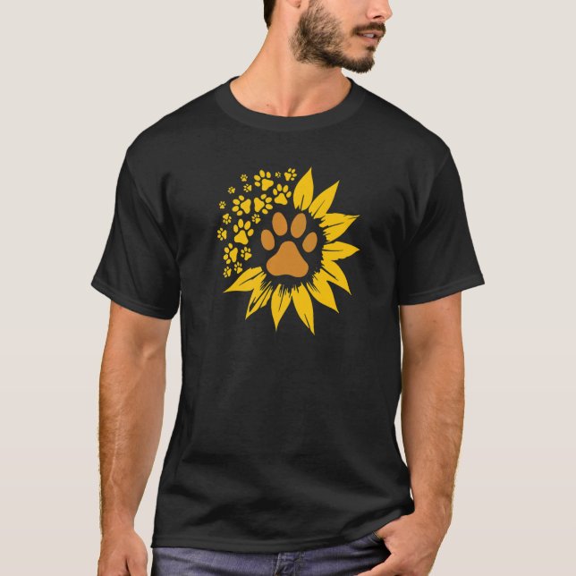 Dog Mom Dad Sunflower Pawprints   T-Shirt (Front)