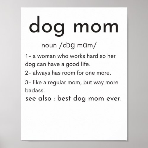 Dog mom definition funny mothers day poster