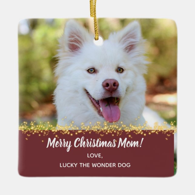 Dog Mom Dog Dad Pet Christmas Holiday Photo Ceramic Ornament (Front)