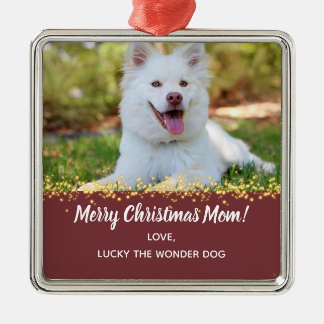 Dog Mom Dog Dad Pet Christmas Holiday Photo Metal Ornament (Front)