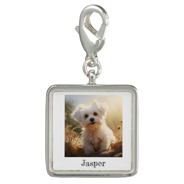 Dog Mom Doggy Custom Photo Name  Charm (Front)