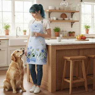 Dog Mom Elegant Floral Blue Personalized Apron