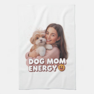 Dog Mom Energy - trendy dog mom design Kitchen Towel