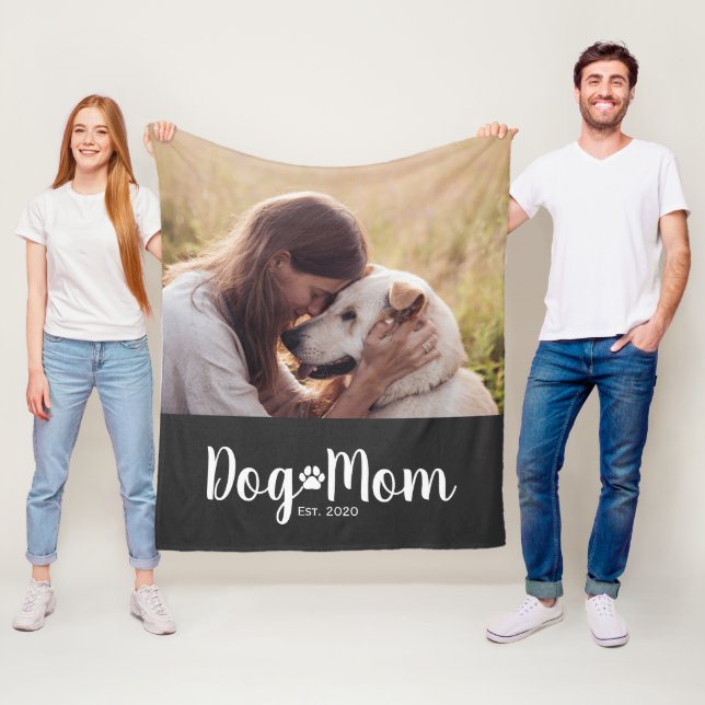 Dog Mom Established Script Photo Fleece Blanket (In Situ)