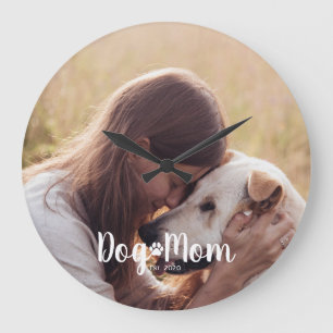 Dog Mom Established Script Photo Large Clock