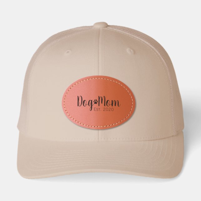 Dog Mom Established Script Photo Leather Patch Hat (Front)