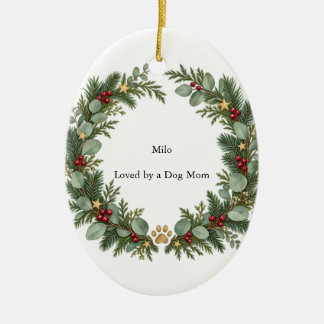 Dog Mom Evergreen Oval Ceramic Ornament