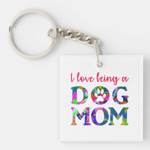 Dog Mom Floral Text Personalized Double Sided Keychain