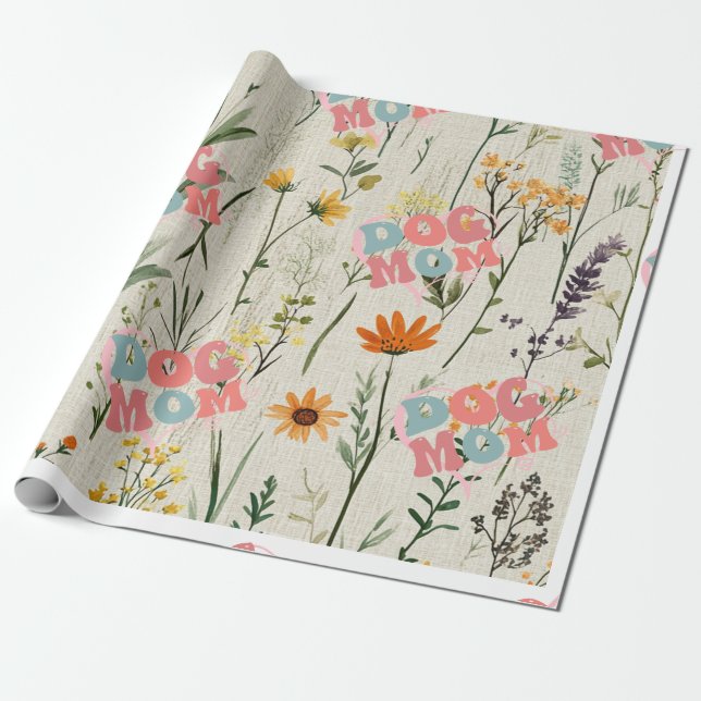 dog mom  floral  wrapping paper (Unrolled)