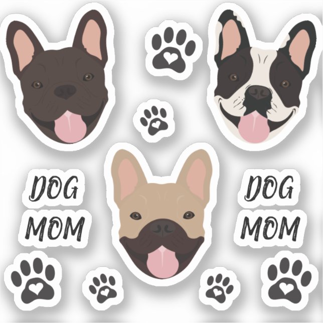 Dog Mom French Bulldogs Paw Print Sticker (Front)