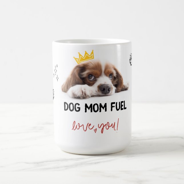 Dog Mom Fuel – Cute Puppy Mug with Paws and Hearts (Center)