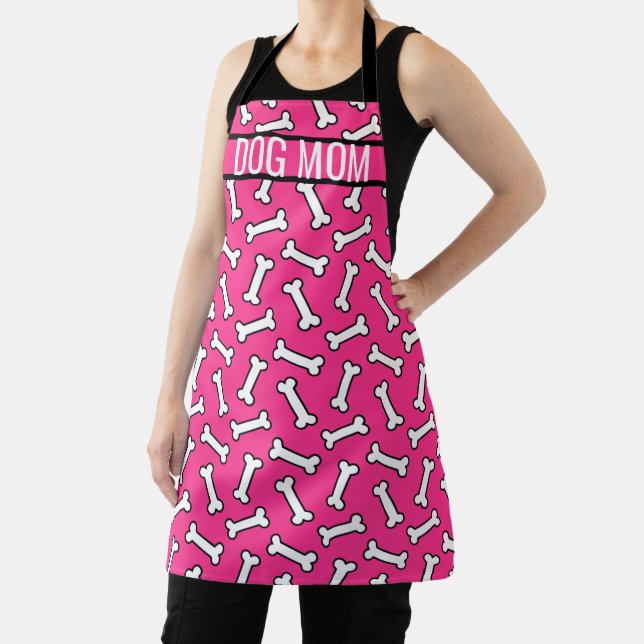 Dog Mom Funny Bones Pink and Black Dog Lover Apron (Insitu)