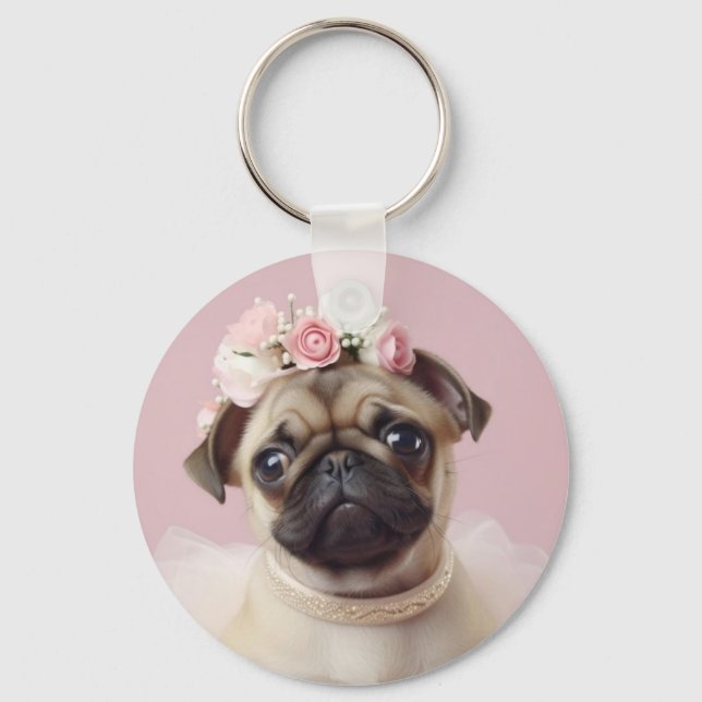 Dog Mom Fur Life Pug Photo Custom Keychain (Front)