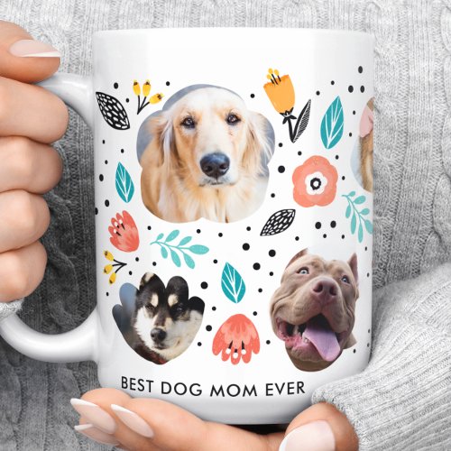 Dog Mom Garden Colorful Floral Pet Photo Collage Coffee Mug