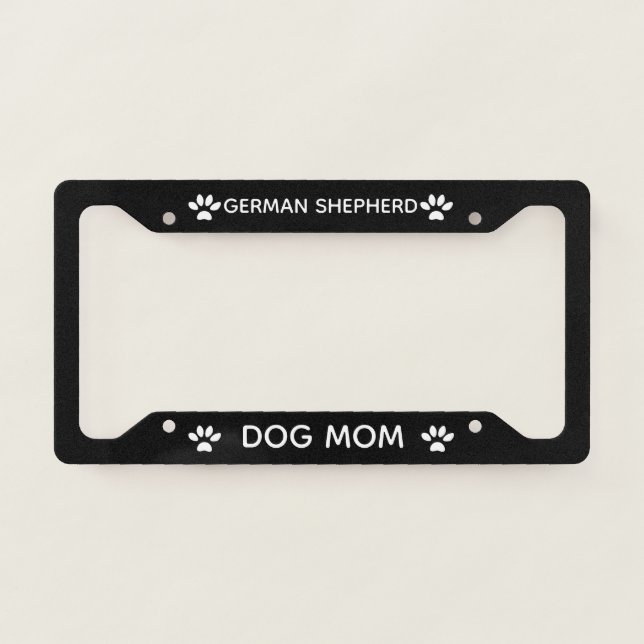 Dog Mom German Shepherd Paws Black  License Plate Frame (Front)