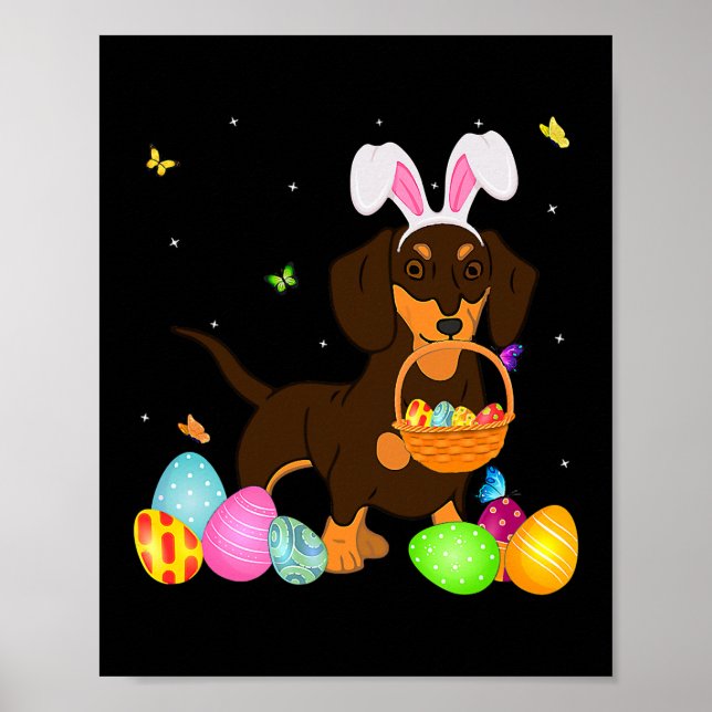 Dog Mom Gift Cute Bunny Dachshund Eggs Easter Day Poster (Front)